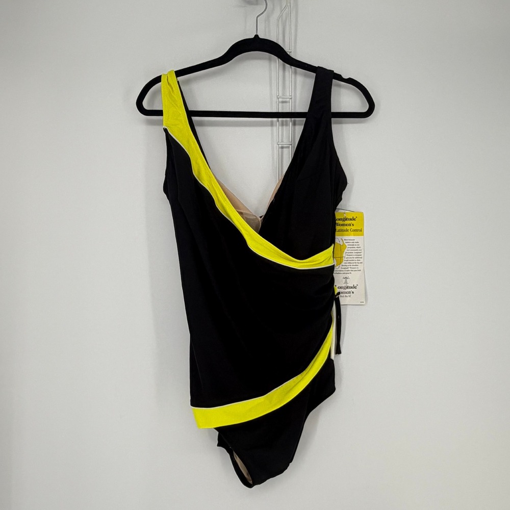 Longitude Swimsuit Womens 22W Black Yellow Tummy Control One Piece Latitude NWT